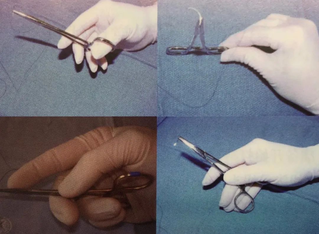 图示:正确的持针器握持方法规范操作步骤手术操作细节:缝针的进针角度